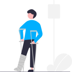 injured person with crutches graphic